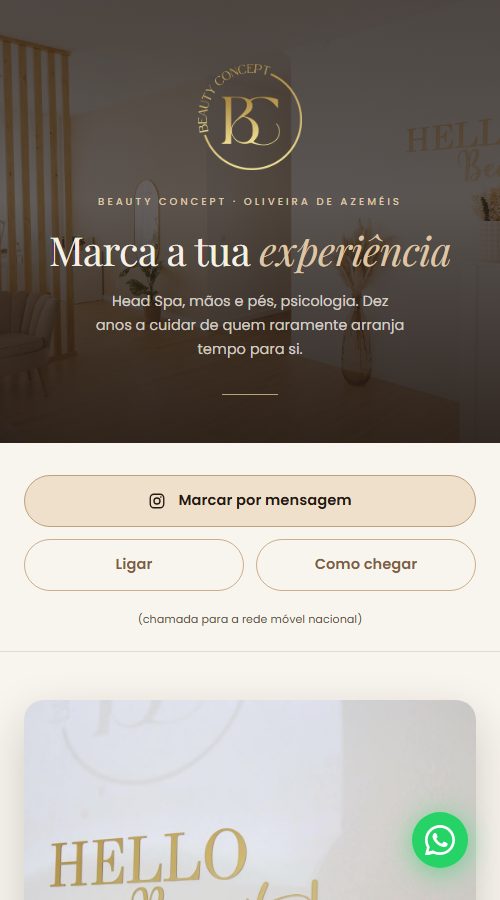 Pré-visualização de uma Página Essencial no telemóvel.