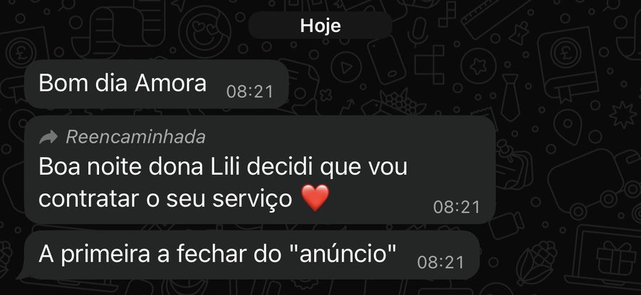 Mensagem reencaminhada por cliente: a primeira a fechar do anúncio.
