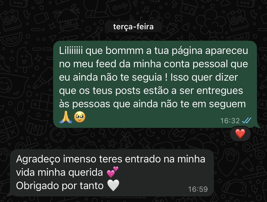 Conversa com cliente: a página apareceu a quem ainda não a seguia.