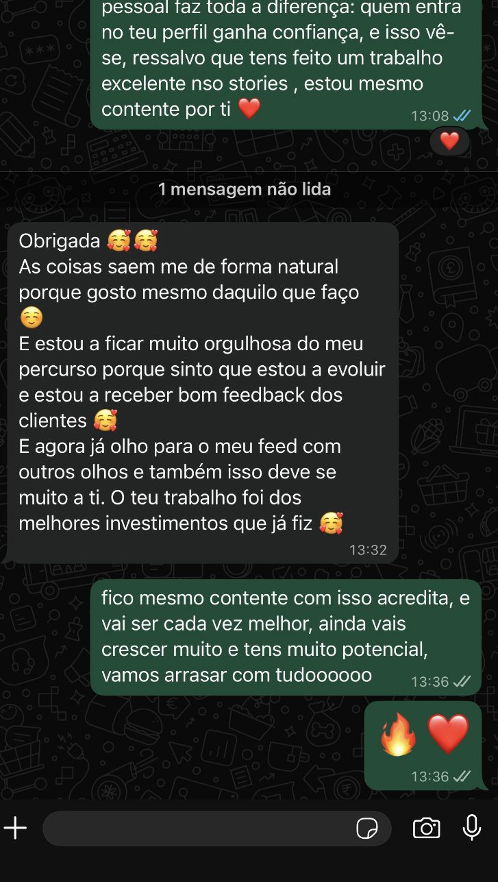 Mensagem de cliente: o teu trabalho foi dos melhores investimentos que já fiz.